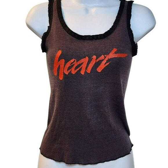 Tops - Vintage 1980 Heart Band Tank Top – Lace Trim – Red‎ Logo – 19” Long – 30” Chest